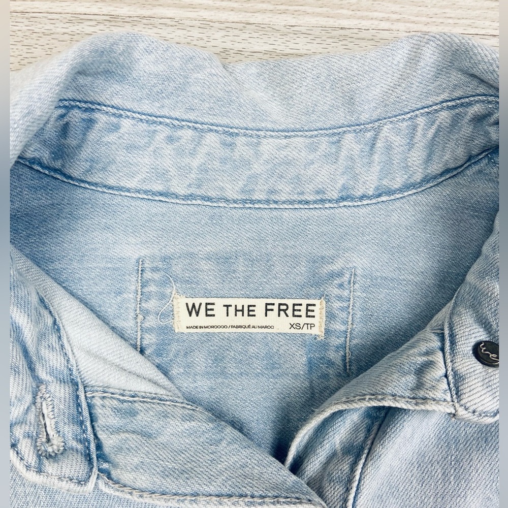 Free People Light Wash Blue Oversized Button-Down Shirt - Picture 10 of 15